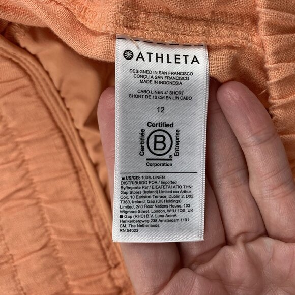 Athleta Orange Sorbet Linen Cabo Pull On Shorts 12 - Picture 3 of 4